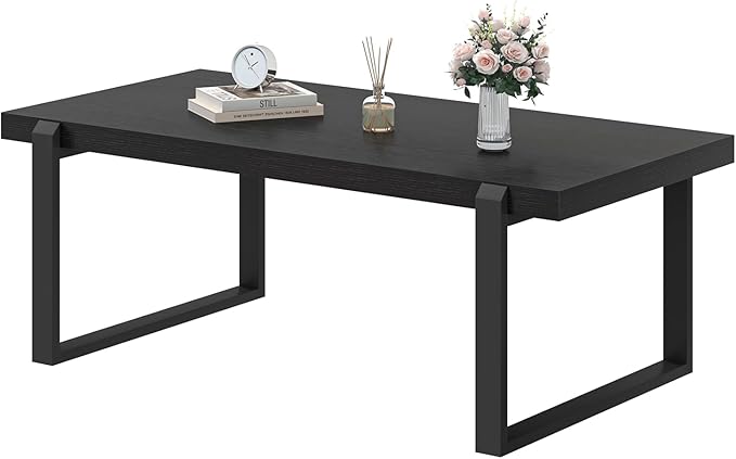 EXCEFUR Modern Black Coffee Table, Industrial Wooden and Metal Center Table - Image 8