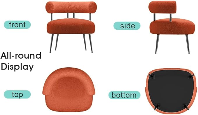 Mid Century Sherpa Boucle Accent Chair, Round Upholstered Barrel Arm Chair - Image 6