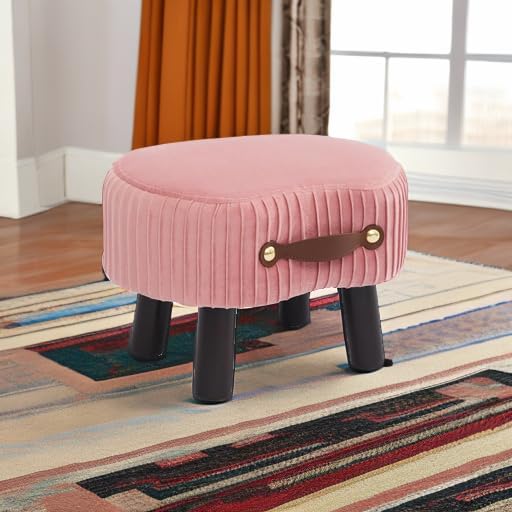 Small Footstool with Handle, Velvet Ottoman Foot Rest with Padded Seat - Image 6