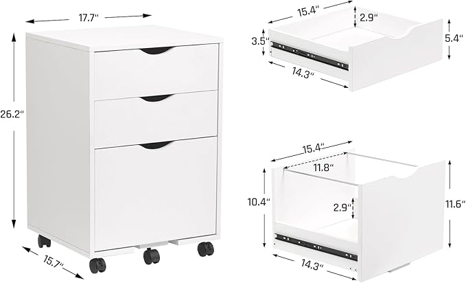 HollyHOME 3-Drawer Wood File Cabinet, Under Desk Cabinet - Image 3