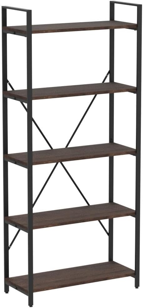BON AUGURE Industrial Bookshelf, Etagere Bookcases and Book Shelves 5 Tier - Image 5