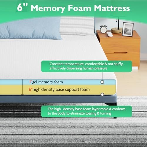 FDW California King Mattress 6 inch Gel Memory Foam Mattress Medium Firm - Image 3