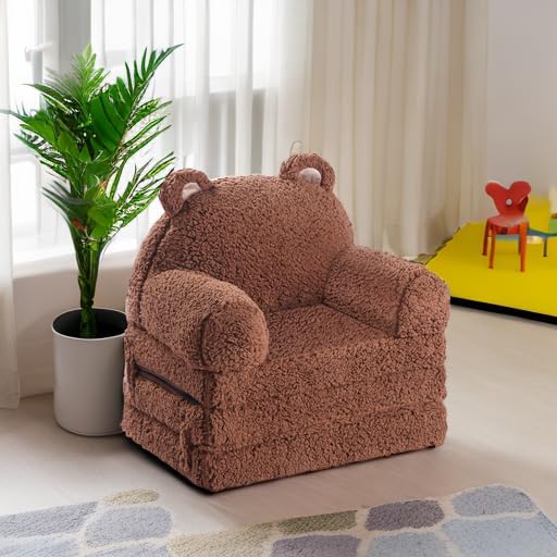 Foldable Kids Sofa, Sherpa Teddy Bear Toddler Couch - Image 6