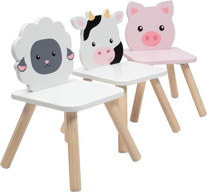 Kids Wooden Animal Table & Chair Set w 4 Seats- Cow Pig Sheep Plus Adult Stool - Image 5