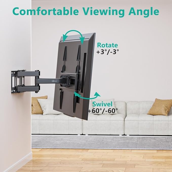 WALI Full Motion TV Wall Mount for Most 32-70 inch Flat Curved TVs, Swivel - Image 2