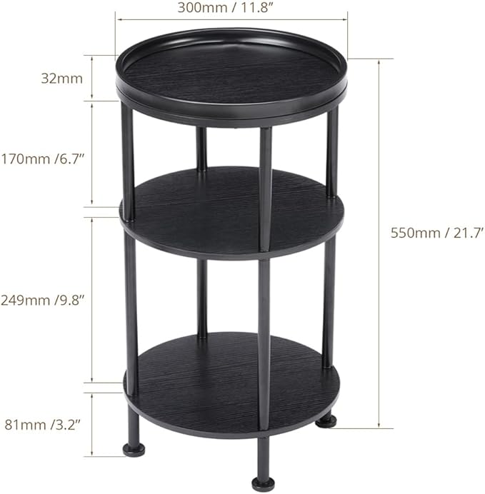 Small Round Side Table for Small Spaces, 3-Tier Round Accent Table Slim Side - Image 3
