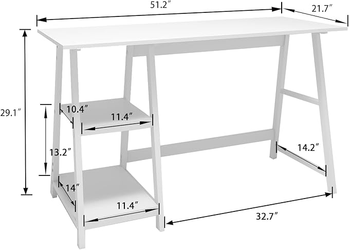 Natwind 51" White Desk with 2-Tier Storage Shelves, Home Office Computer Desk - Image 2