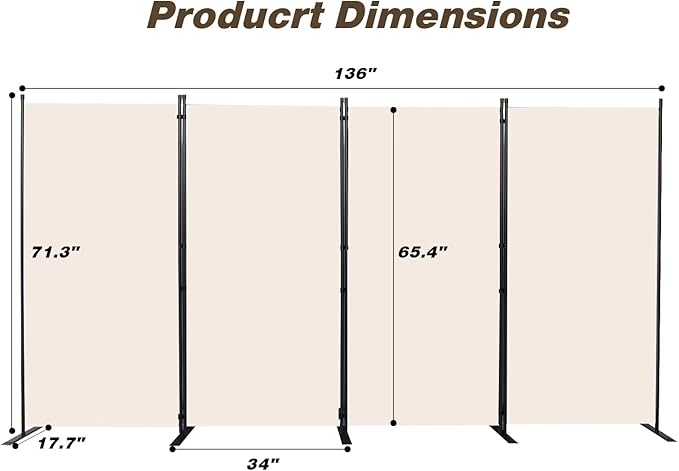 Room Divider, 4 Panel Folding Privacy Screens - Image 2