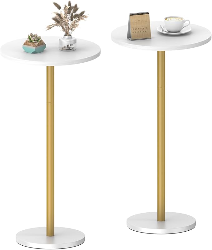 White Small Round Side Table Set of 2 Pedestal Drink End Table by NOVIMANGO