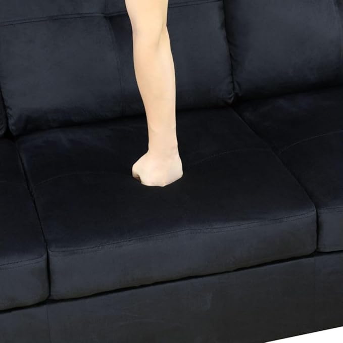 Black L-Shaped 3-Piece Flannel Sofa - Image 5
