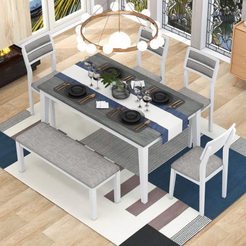 SogesHome Classic 6-Piece Dining Table Set, Rectangular Wooden Kitchen Table - Image 2