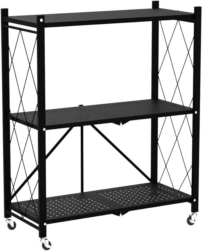 ALANNG Storage Shelves with Wheels, Bookshelf with Storage, No Assembly Metal - Image 5
