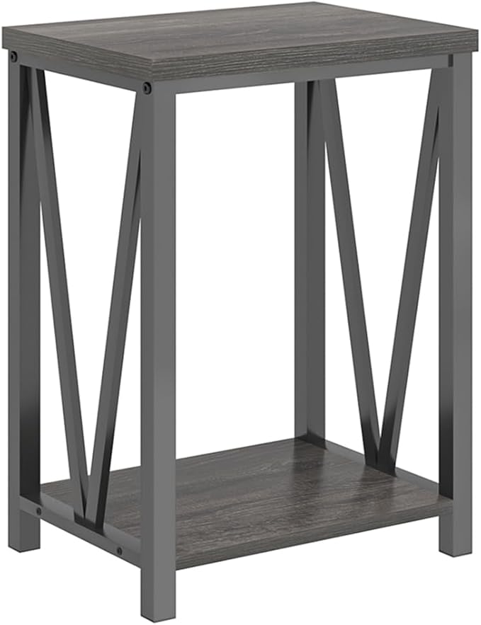 FOLUBAN Small Side Table, Rustic Wood and Metal End Table - Image 9