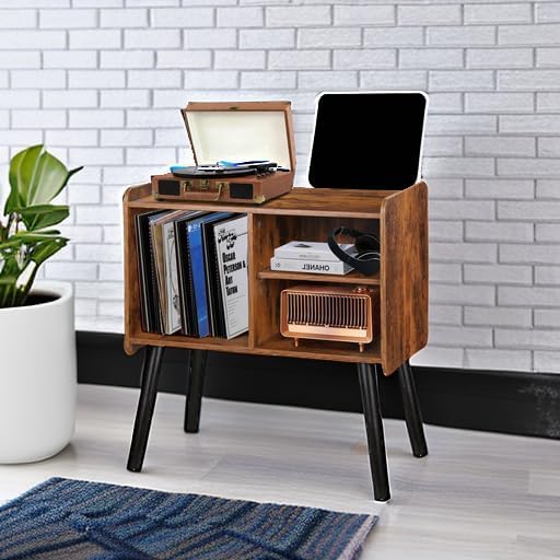 Record Player Stand with Vinyl Record Storage, Mid-Century Turntable Stand - Image 5