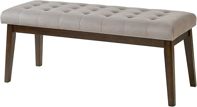 End of Bed Bedroom Bench, Linen Upholstered Tufted Bench - Image 8