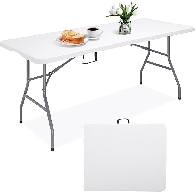 6 FT Folding Table for Indoor Outdoor, Portable Heavy Duty Folding Camping by Unknown
