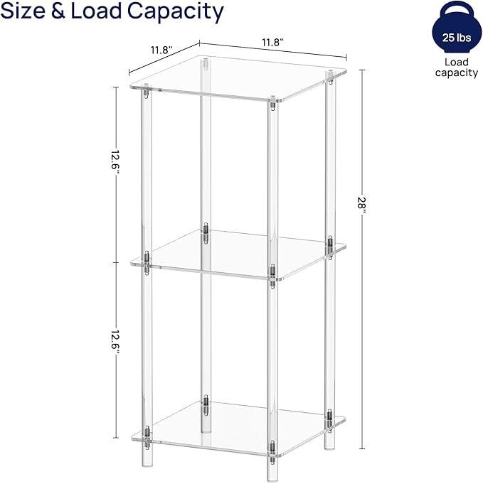 HMYHUM Acrylic Side Table for Small Spaces, 11.8" L x 11.8" W x 28" H, Small - Image 3