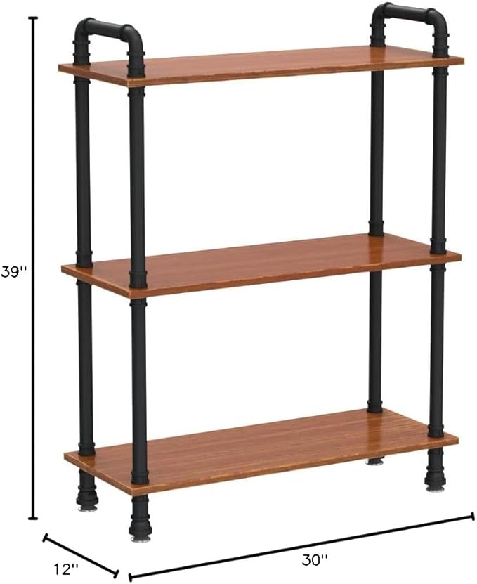 Industrial Bookshelf, 3 Tier Pipe Shelving, Industrial Pipe Shelf - Image 2