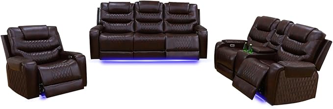 3+2+1 PU Leather Power Sectional Sofa Set, Living Room Furniture, Reclining by NicBex