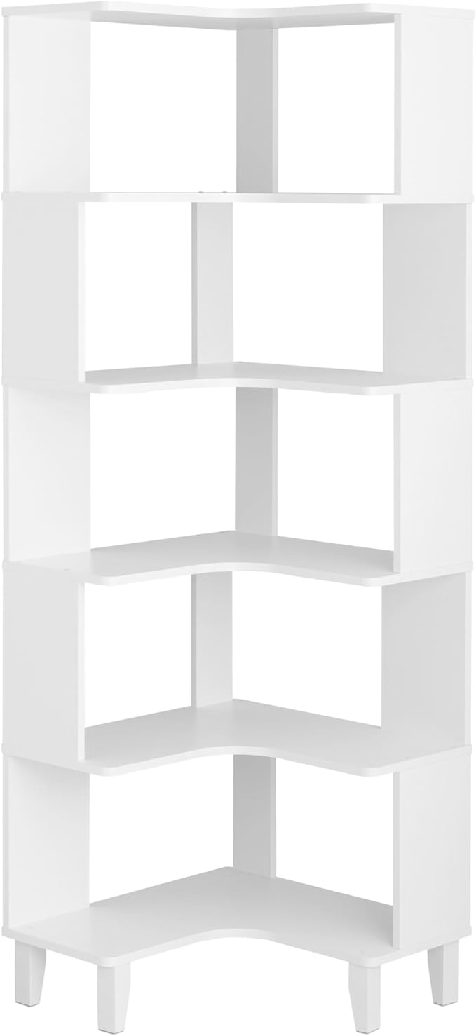 Prepac Nordik 6-Tier White Modern Mid Century Corner Bookcase, 71.5" Extra Tall - Image 12
