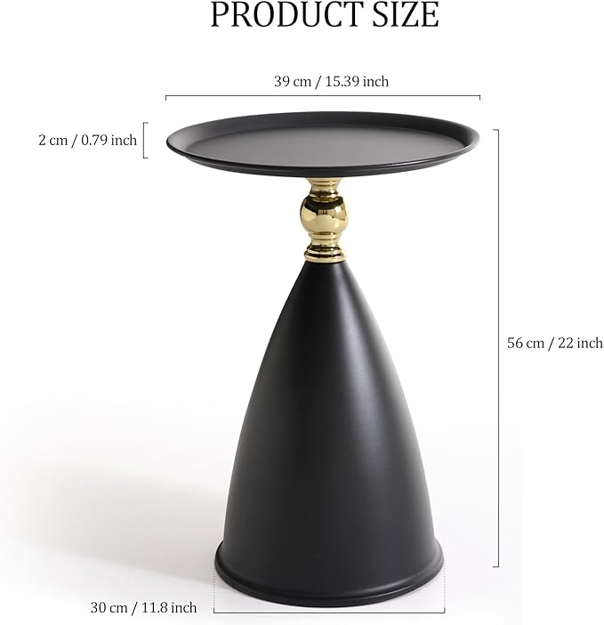 Small Round Black Side Table for Small Spaces, Pedestal Modern Couch End Tables - Image 2
