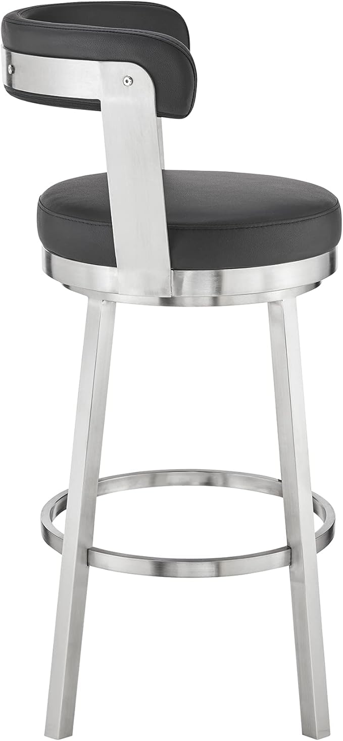 Armen Living Bryant Modern 26" Seat Height Black Faux Leather and Brushed - Image 5