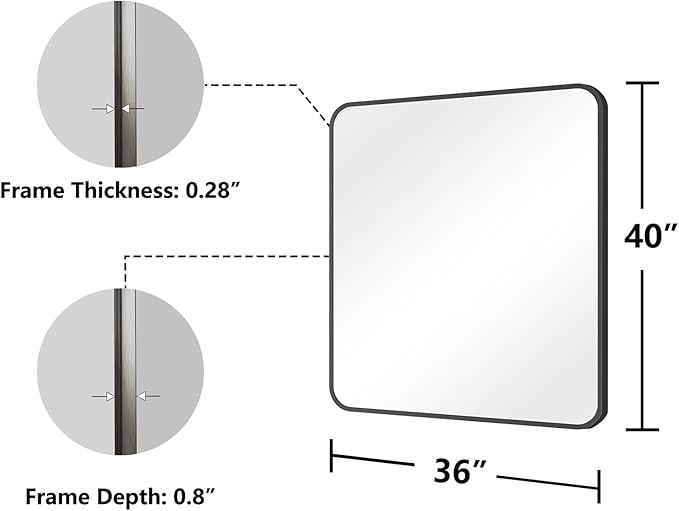 Koonmi Bathroom Mirror, 36X40 Inch Black Metal Framed Mirror - Image 7