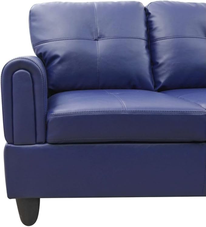 Blue L-Shaped 3-Piece Faux Leather Sofa - Image 4