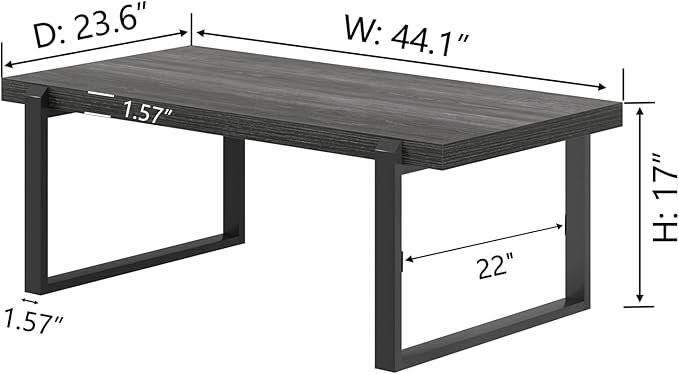 FOLUBAN Coffee Table, Modern Industrial Wood and Metal Center Table, Rectangle - Image 2