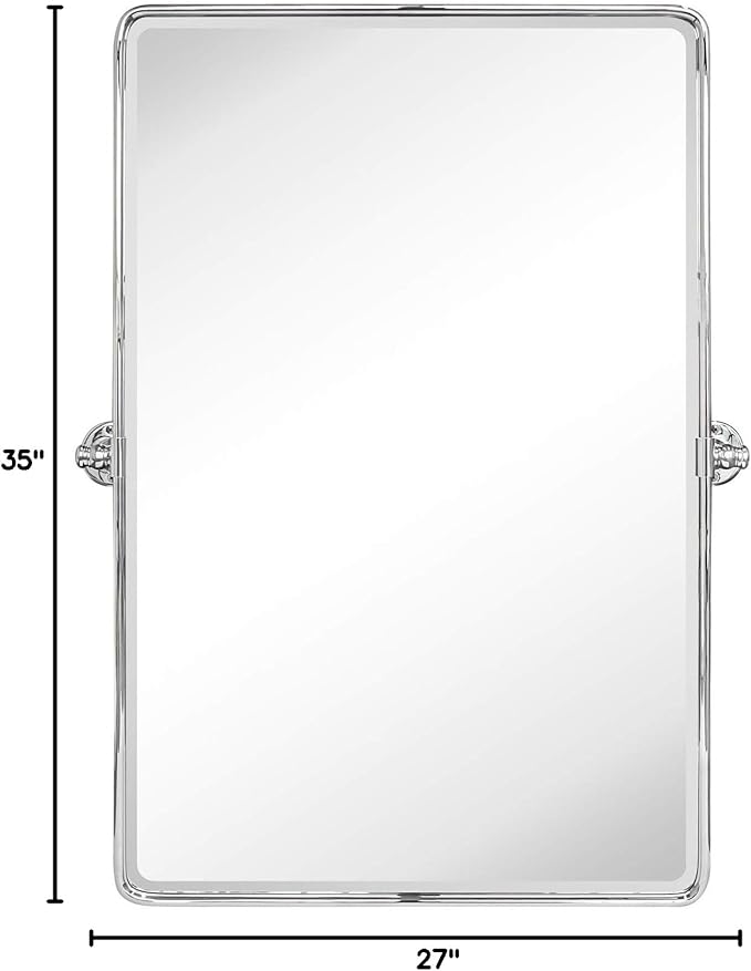 TEHOME 27 x 35'' Farmhouse Chrome Metal Framed Pivot Rectangle Bathroom Mirror - Image 9