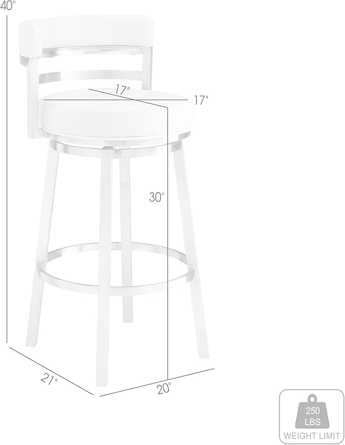 Armen Living Titana 30" Bar Height Swivel White Faux Leather and Brushed - Image 3