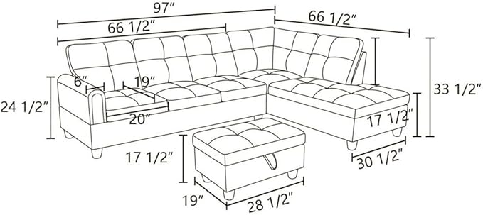 Dark Brown L-Shaped 3-Piece Flannel Sofa - Image 2