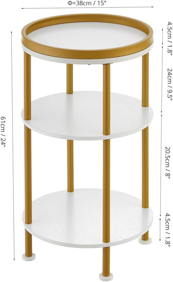 Small Round End Table with Charging Station, 3-Tier Accent Couch Beside Table - Image 3