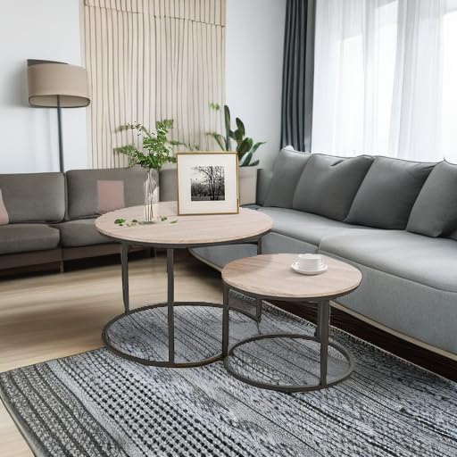 Industrial Round Coffee Table Set of 2 End Table - Image 5