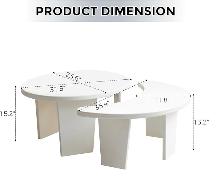 Coffee Table Set of 2, Modern Nesting Tables - Image 2