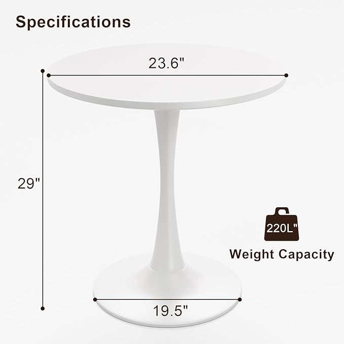 White Round Dining Table for 2 Person, 24 Inch Small Tulip Table - Image 3