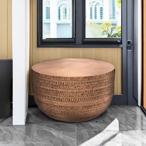 SIMPLIHOME Johnsen 30-inch Wide Metal Drum Coffee Table in Antique Copper - Image 6