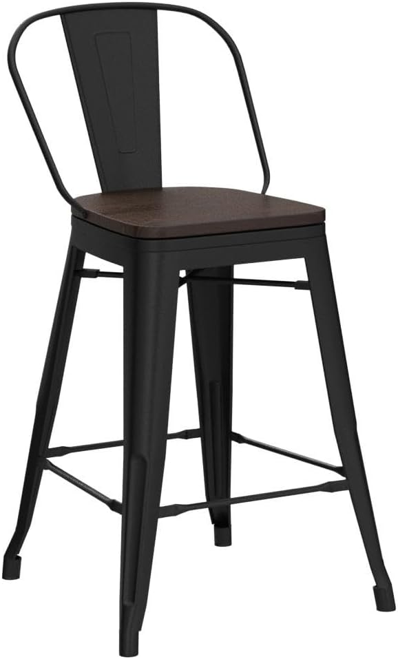 Yongqiang 26 inch Bar Stools Set of 4 High Back Metal Kitchen Counter Height - Image 5