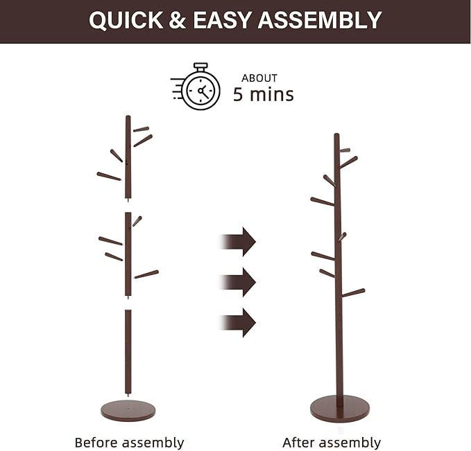 CozyDH Coat Rack Freestanding Solid Wood Coat Rack Stand, Coat Tree Freestanding - Image 8