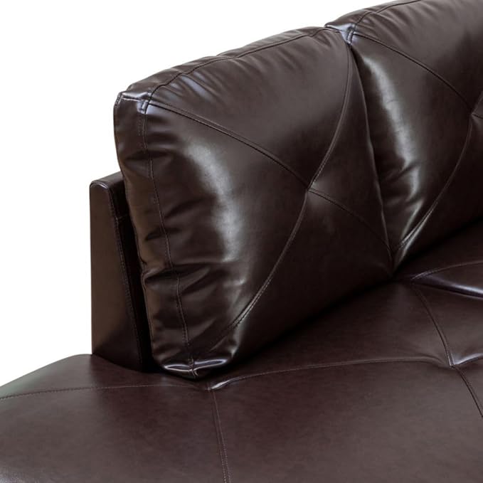 Brown L-Shaped 3-Piece Faux Leather Sofa - Image 6
