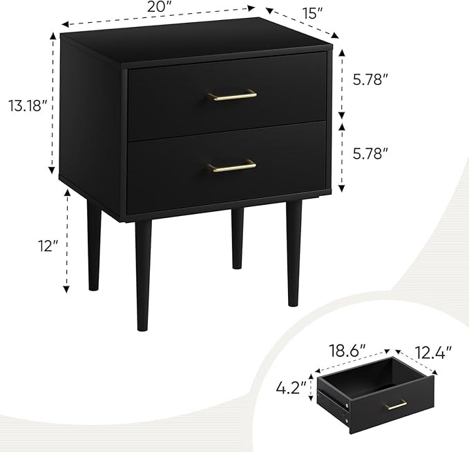 Smart FENDE 26 inch Tall Black Nightstand - Image 2