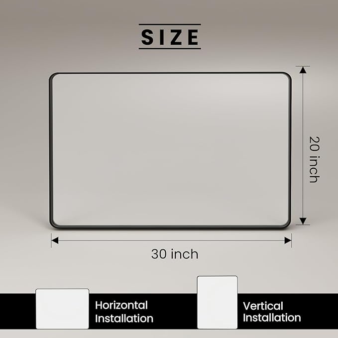 20X30 Inch Black Bathroom Mirror, Rounded Rectangle Matte Bathroom Vanity Mirror - Image 6
