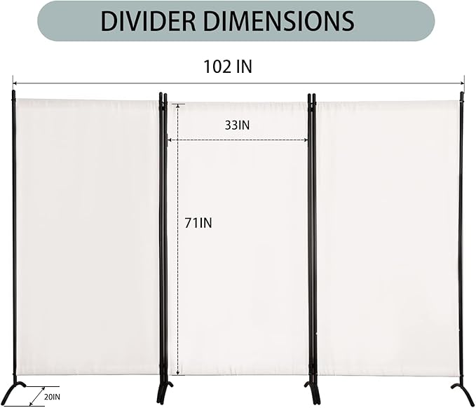 Room Divider 3-Panel Privacy Screen, Portable Screen Steel Frame - Image 2