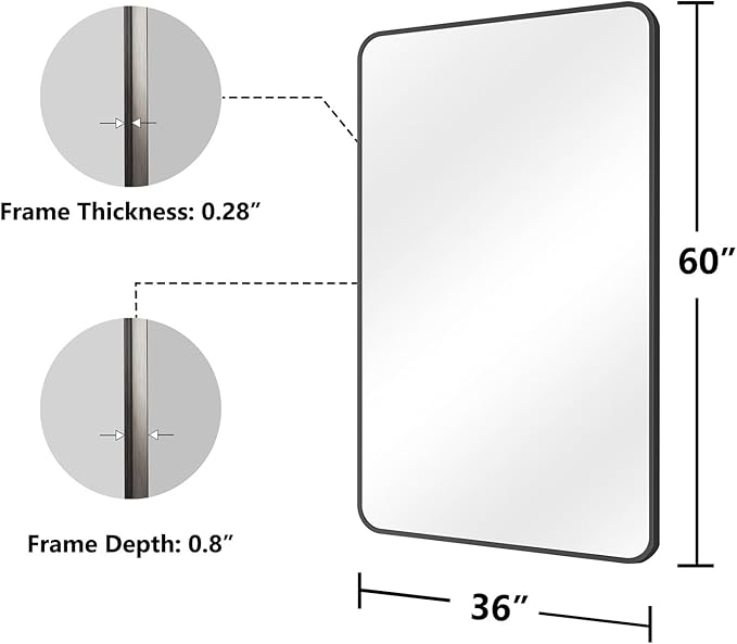 Koonmi Bathroom Mirror, 36X60 Inch Black Metal Framed Mirror - Image 7
