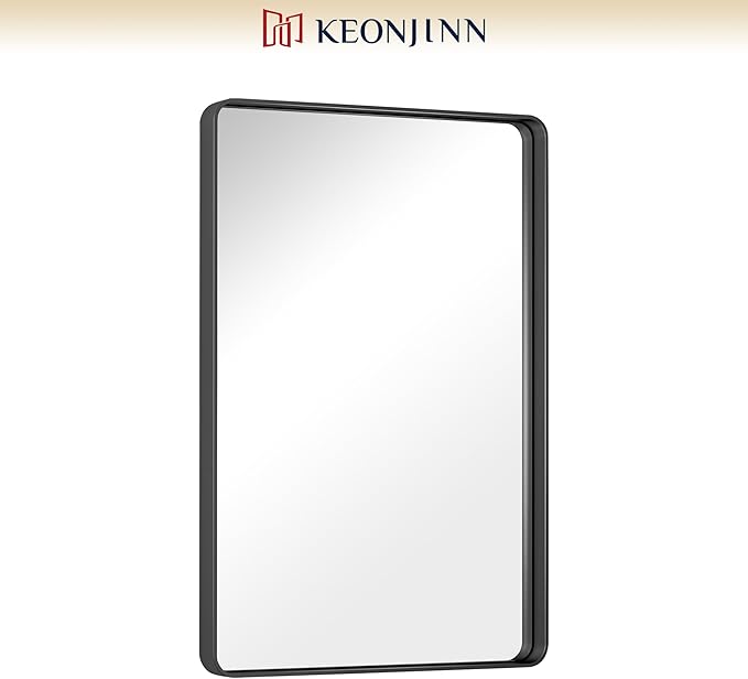 Keonjinn Black Bathroom Mirror, 20 x 30 Inch Rounded Rectangle Matte Black - Image 9