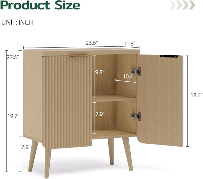 23.6" Sideboard Cabinet with 2 Doors, Modern Buffet Cabinet with Adjustable - Image 2