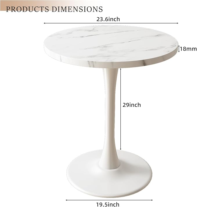 White Round Table Modern Dining Table Marble Texture Tulip Round Kitchen Table - Image 3