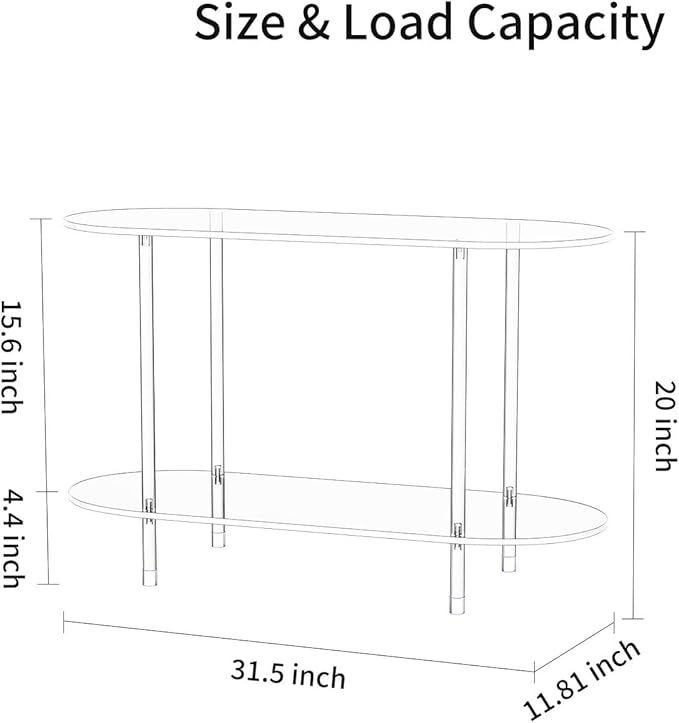 Clear Acrylic Console Table, 31.5" L x 11.8" W x 20" H, 2 Tier Oval Small - Image 3