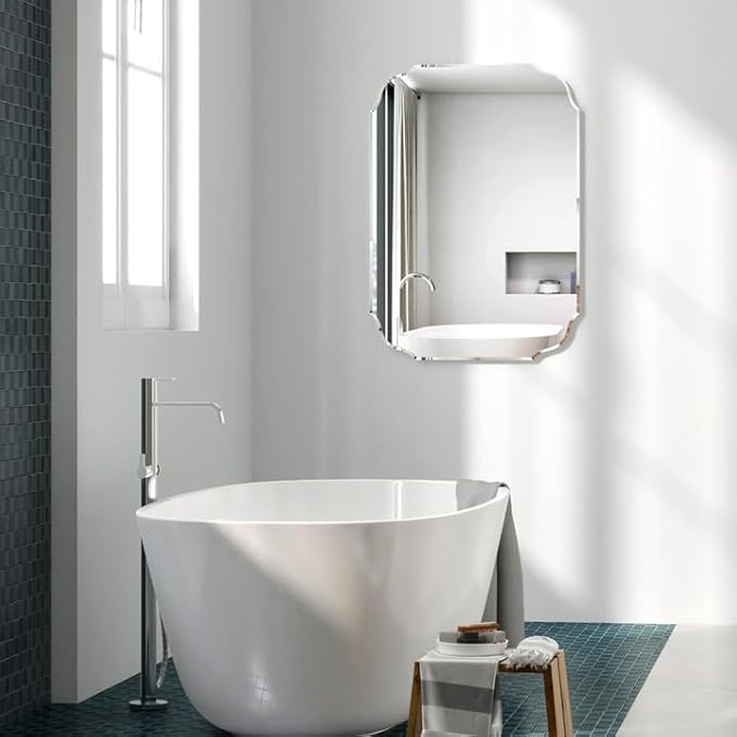 KOHROS Frameless Scalloped Beveled Edges Mirror 20" x 28" Bathroom Mirrors - Image 6