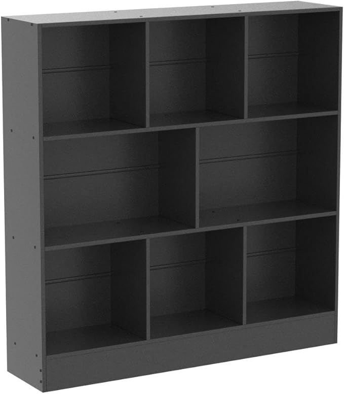 YAHARBO Black Wide Bookshelf, 3 Tier Modern Horizontal Bookcase, Wood Low - Image 4